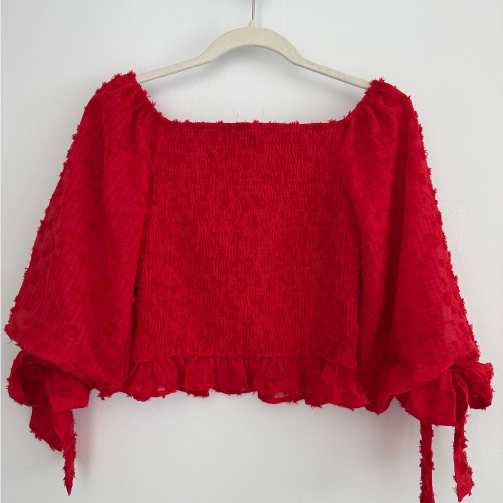 TCEC Red Bell Sleeve Crop Blouse